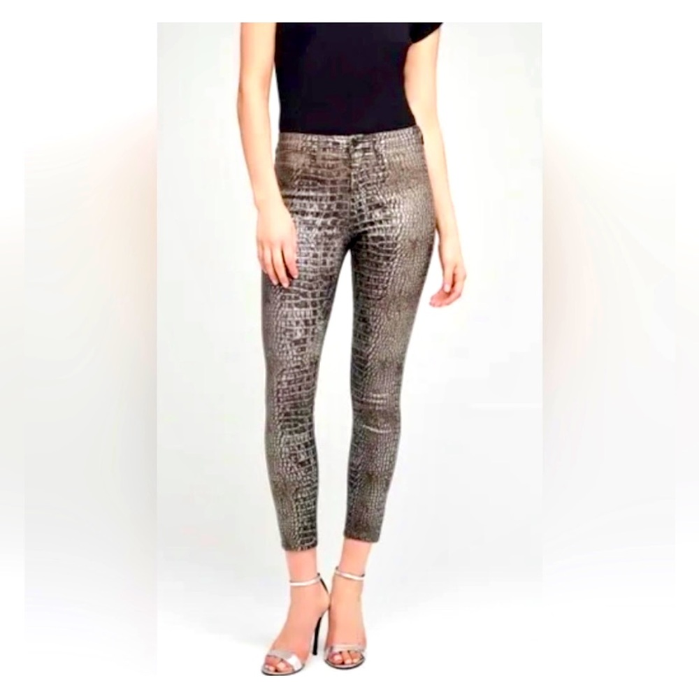 L’AGENCE NWT Margot Chestnut Crocodile Foil Crop Jeans | Size 28 | Orig $325